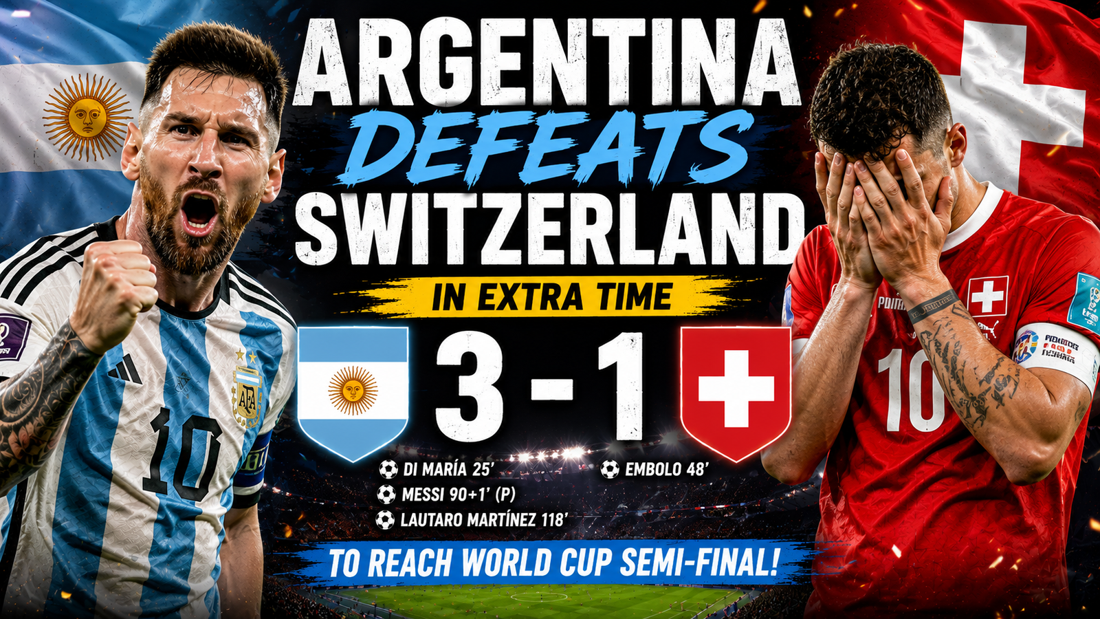Argentina Defeats Switzerland 3-1 in Extra Time